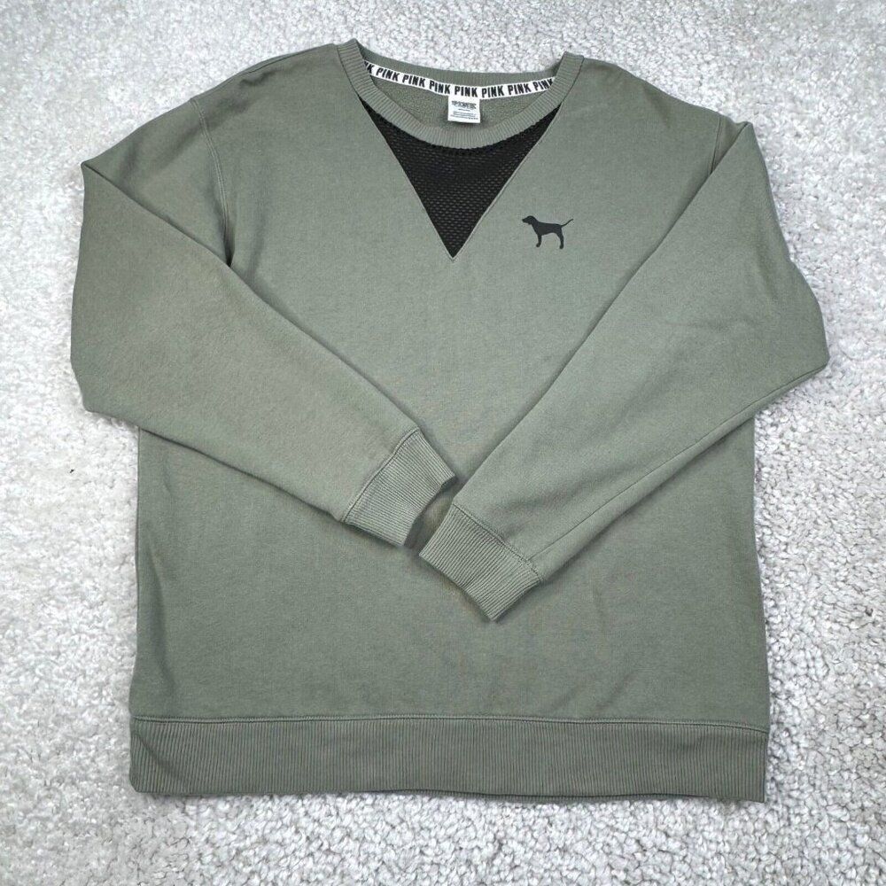Victoria's Secret Pink Mesh Crewneck Sweatshirt Green